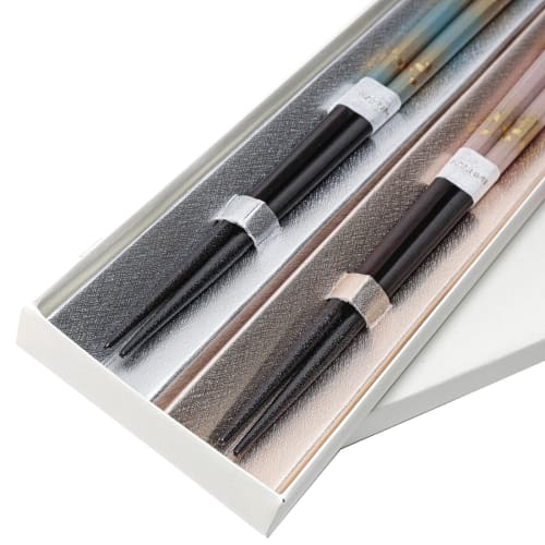 Elegant Golden Cherry Blossom and Mist Pattern Chopsticks for Couples, Octagonal Haze Gold Cherry Blossom Design, 22.5cm, Gift Boxed, Dishwasher Safe,