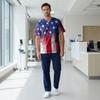 Top de Uniforme Médico para Hombre con Cuello en V, Manga Corta, Bolsillo en el Pecho y Estampado Adecuado para Profesionales de la Salud y Cuidadores