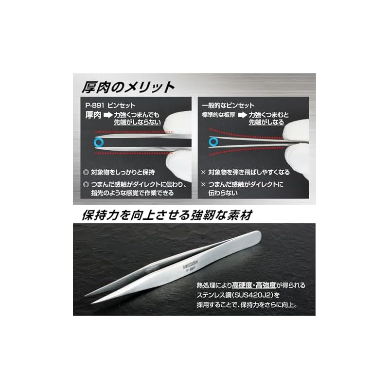 HOZAN Tweezers, 125mm Long, 8mm Opening, 0.6mm Tip, Straight, P-891