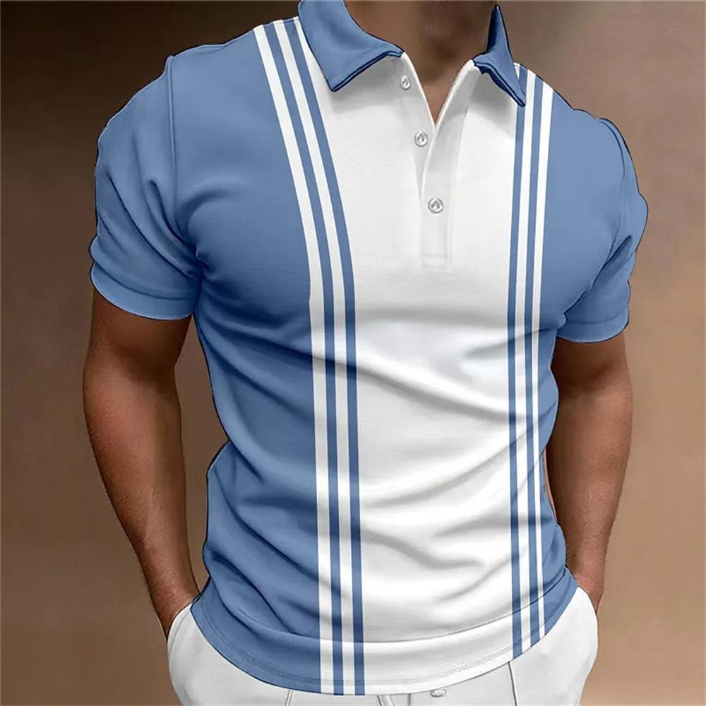 Men's Button Polo Shirt, Collar Short Sleeved Shirt, Button Striped Collar Casual Sportswear, Trendy T-shirt