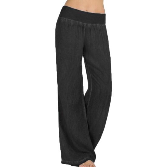 

Women Pants High-Waisted Elastic Waistband Loose Fit Wide Leg Trousers Soft Breathable Fabric Casual Yoga Travel Pants Daily S чёрный