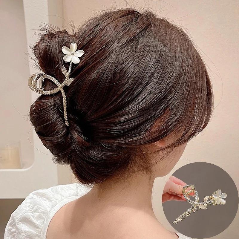 Korean Version Cat Eye Stone Large Flower Hair Clip Fashionable Elegant Pan Hair Grab Clip Hairs Clip Headwear Hair Accessories