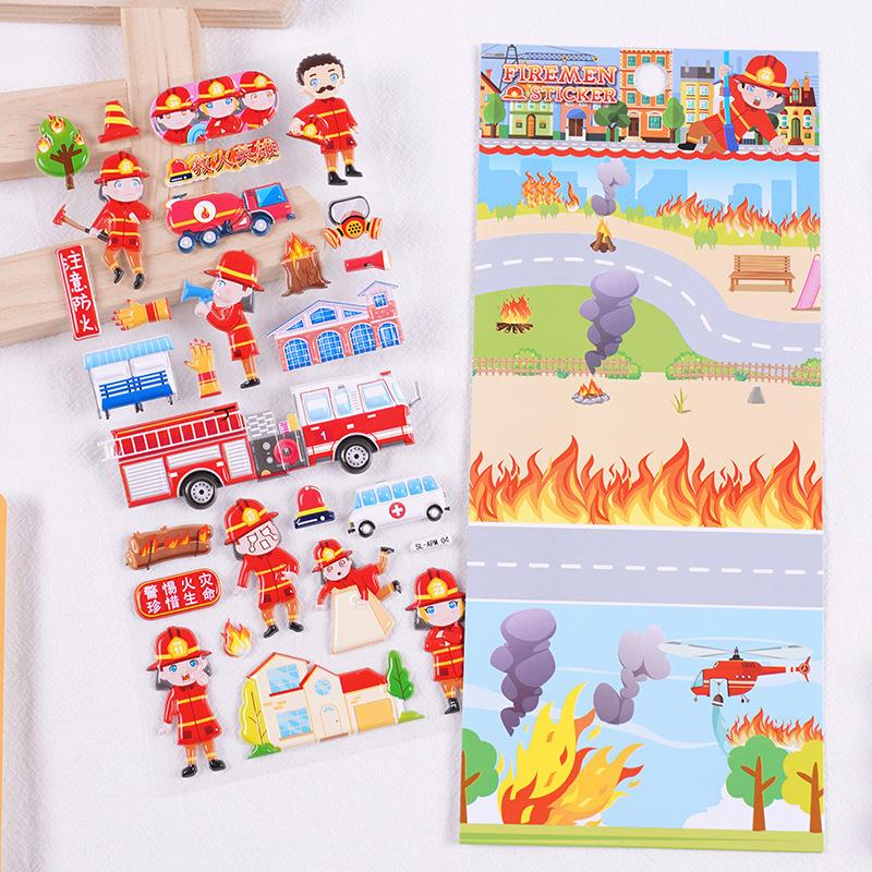 Firefighter 3D Children's Cartoon Foam Boy Stickers Early Education Toys Environmental Education Stickers Reward Stickers