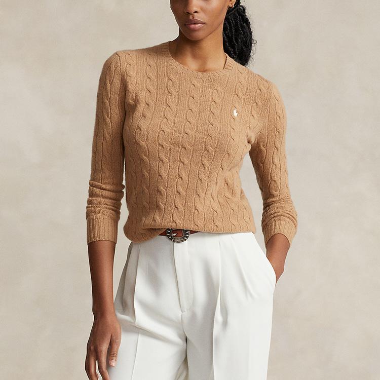 Polo Ralph Lauren Solid Color Round Neck Casual Long Sleeve Knit Sweater Women sweater Brown WMPOSWENC020722-260