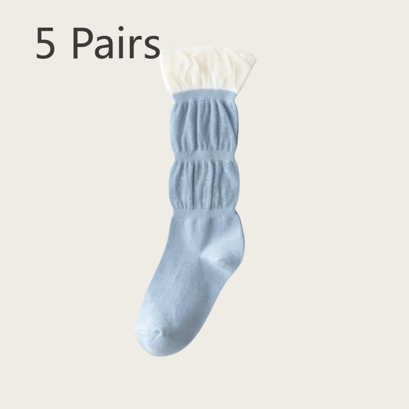 

5 пар толстых женских носков из чистого хлопка без косточек с кружевным узором в виде гриба в осенне-зимнем стиле 5 Pairs синий