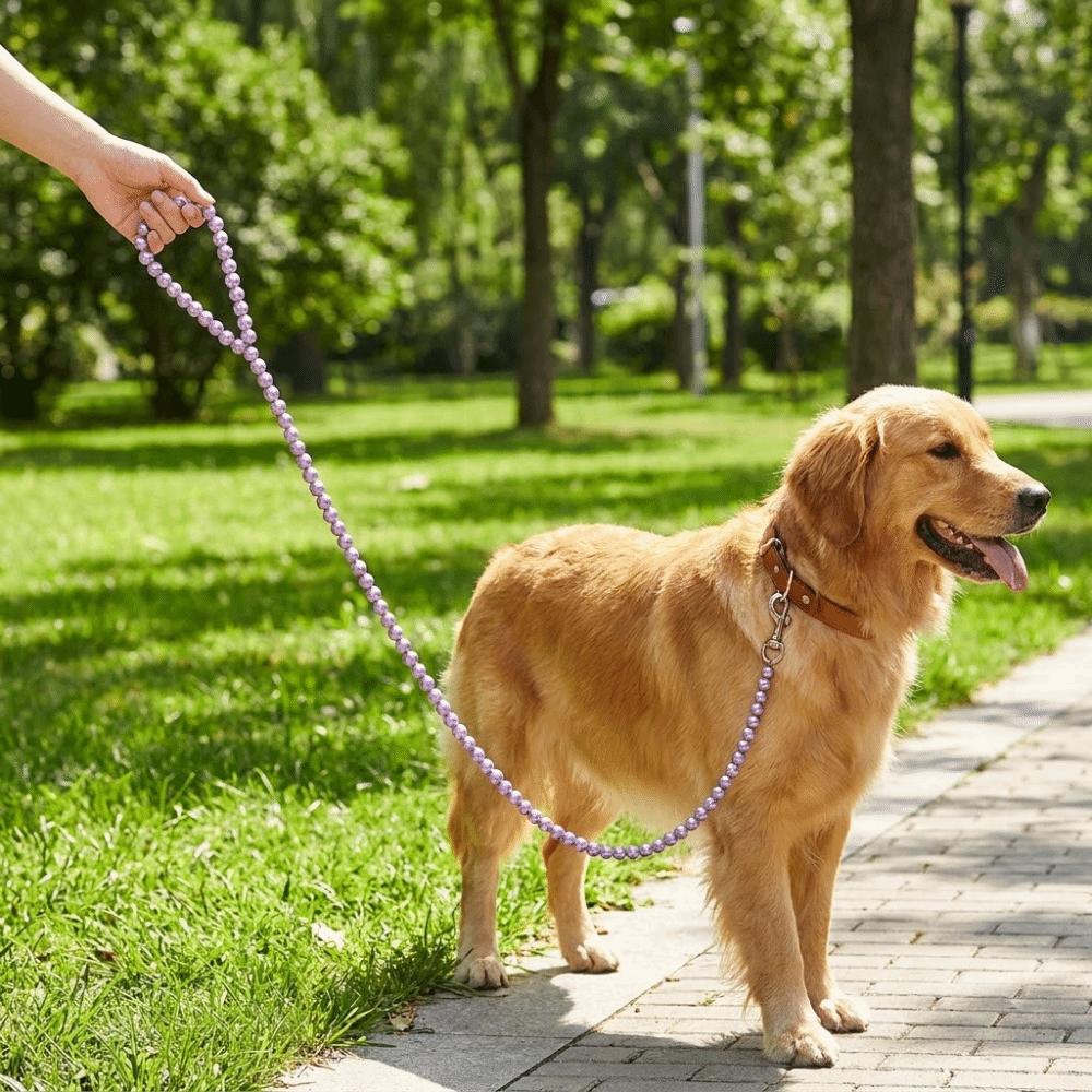 Bite Resistant Beaded Dog Leash Artificial Pearl Anti-Escape Dog Lead Leash Decorative Solid Color Pet Traction Rope