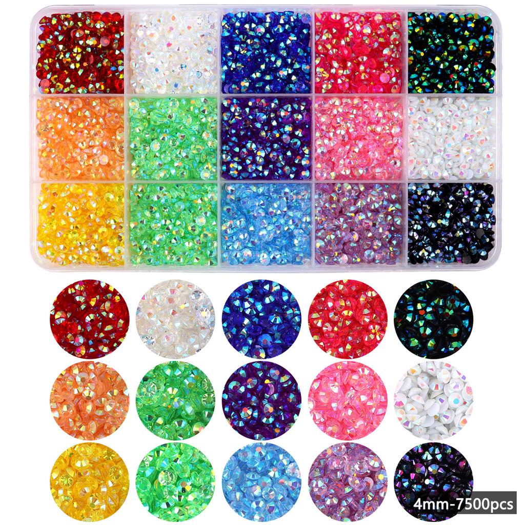 15-Kleur Hars Platte Bodem Boor, Kleur Ab Boor, Gemengde Kleur Acryl Boor, Handgemaakte Diy Sticker Boor, Grote Transparante Diamant Sieraden Set.