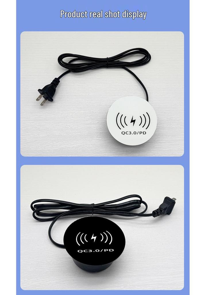 Built-in Wireless Charger Power Strip with Direct Plug-in for Hidden Desktop and Phone