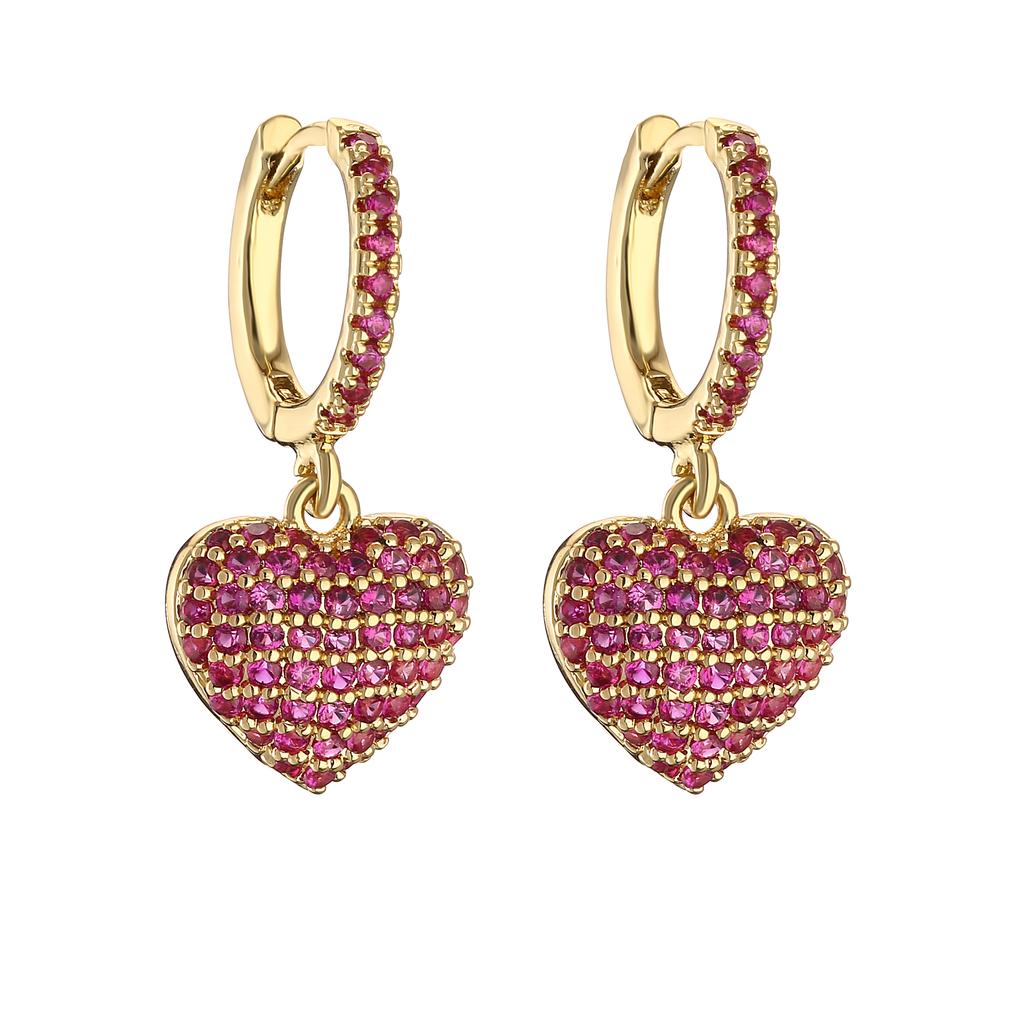 HECHENG,Hot Sale Fashion Copper Color Heart Hoop Earrings For Women Shining Cute Earrings Brincos Wedding Fine Zircon