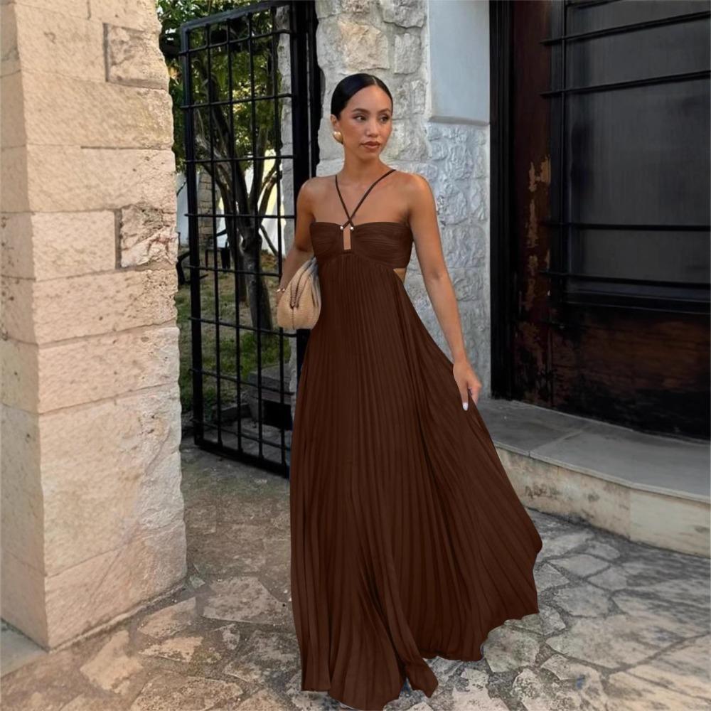 Solid Color Tube Top Pleated Sleeveless Suspender Dress