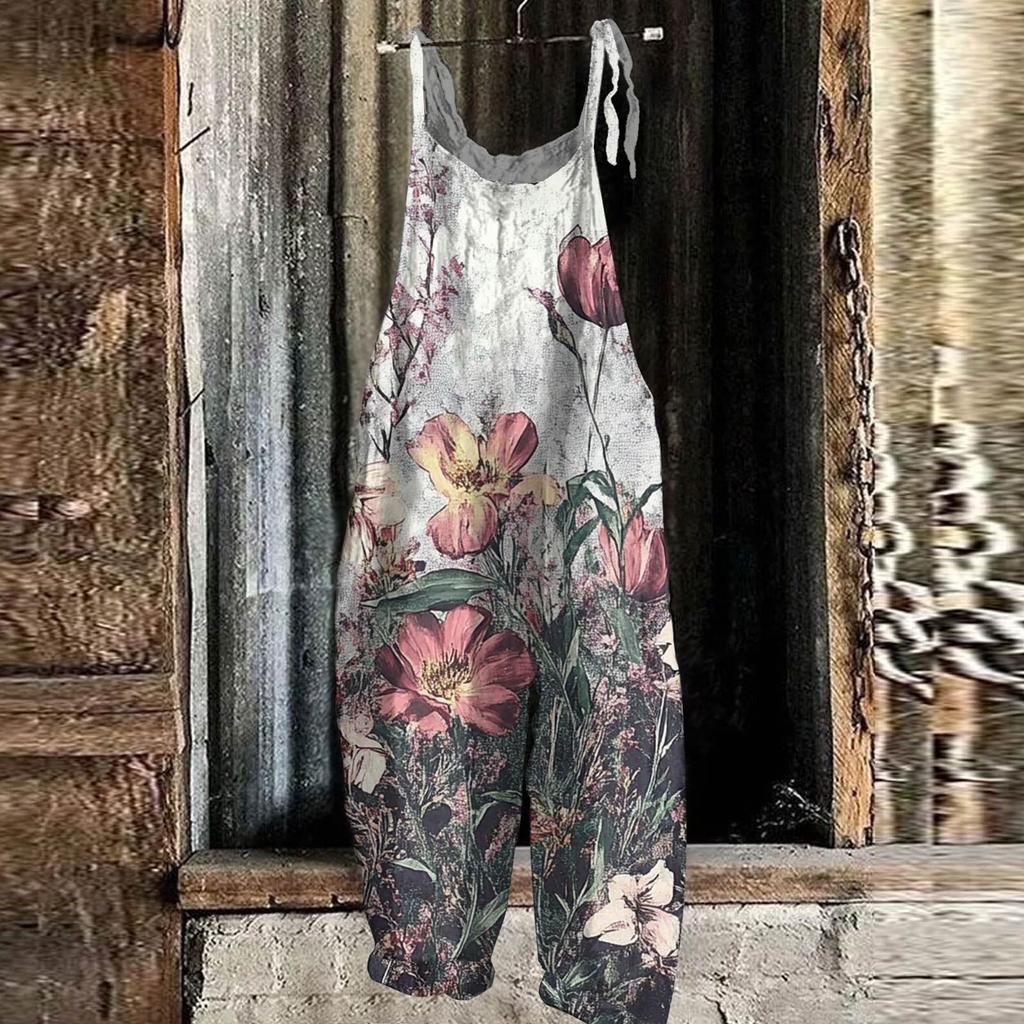 Kombinezon damski kwiatowy nadruk na co dzień luźny pasek na ramię w stylu vintage bawełniana pościel