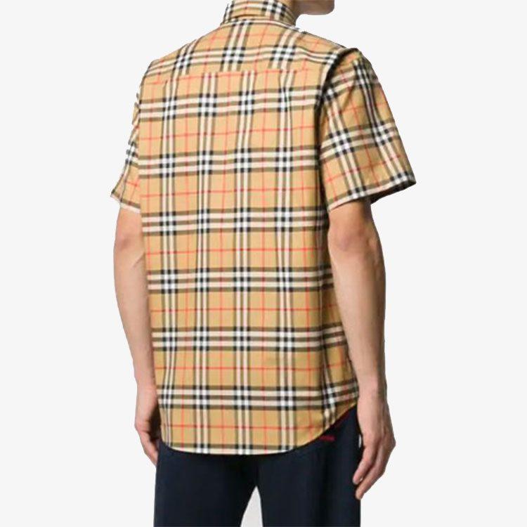 Burberry Men Plaid Patterns Short Sleeves Shirts Yellow 80222651
