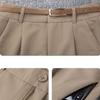 Zonder Riem Khaki Casual Wijde Pijpen Shorts Dames Zomer Effen Losse Knie-Lengte Broek Koreaanse Hoge Taille Pak Shorts Dames