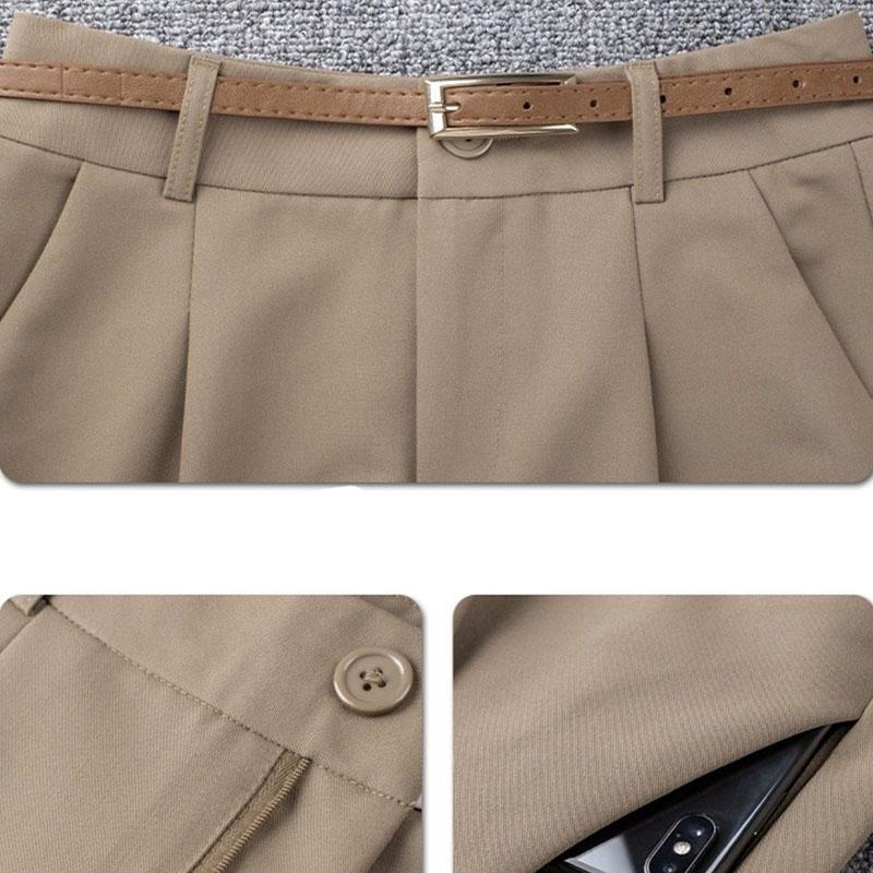 Zonder Riem Khaki Casual Wijde Pijpen Shorts Dames Zomer Effen Losse Knie-Lengte Broek Koreaanse Hoge Taille Pak Shorts Dames