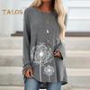 Tunique grande taille pour femme, imprimé pissenlit, chemise longue, col ras du cou, manches longues, pull-over, chemisier décontracté, coupe ample, pour le travail et la vie quotidienne