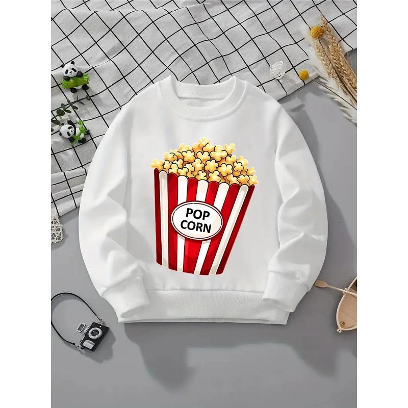 Girls' Crewneck Sweatshirt - Red And White Stripes Pattern Machine Washable, Spring And Autumn