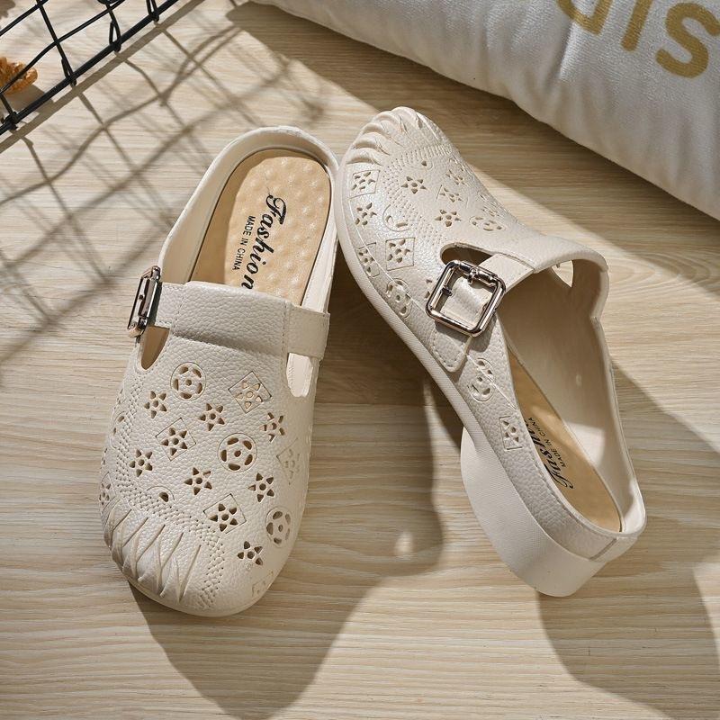 New flat-heeled non-slip hollow pattern half-pack slippers women's comfortable outer wear fashionable and comfortable flat-bottomed bag head slippers