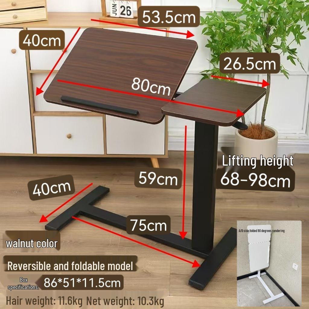 Adjustable Double-Sided Folding Bedside Table with Pneumatic Lift for Sofa or Office Use