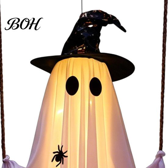 Spooky Glowing Garden Accents Large Hanging Swing Ghost Halloween Decoration, 5FT on A Lighted for Tree Branches with Witch Hat Porch Yard Lawn Remote