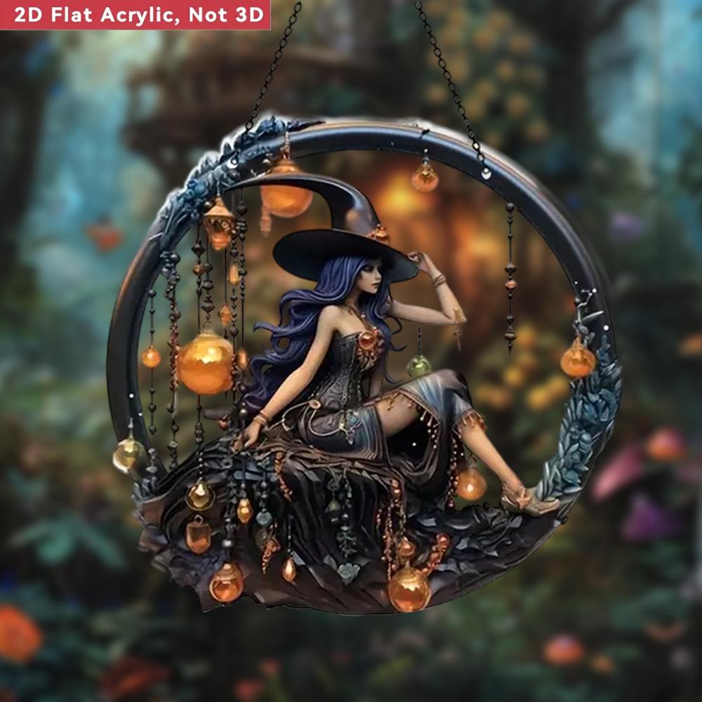 

2D Плоский Подвеска Ловец снов на Хэллоуин - 2D Акриловая Ведьма с Подвесным Декором с Полумесяцем, Подвеской-Каплей и Ювелирным Украшением 20CM