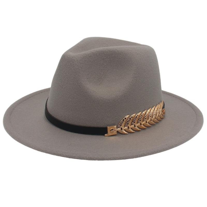 Top Hat Men'S Golden Fishbone Women'S Woolen Jazz Hat Big Brim Felt Hat Retro Hat