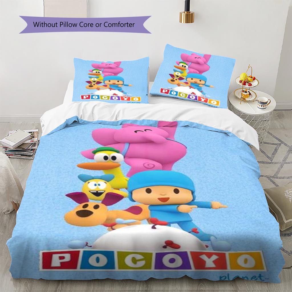 Pocoyo Cartoon Muster Bettwäsche Set Bettbezug Kissenbezug Heimdeko Geschenk (1 Bettbezug + 2 Kissenbezüge, ohne Füllung)