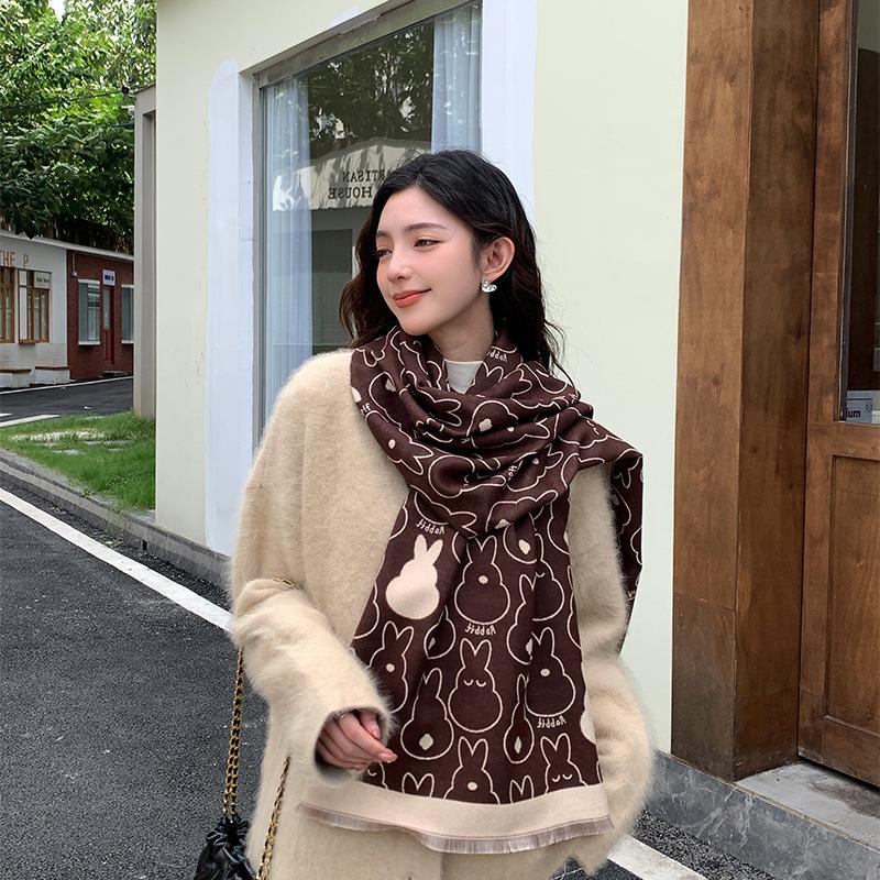 Simple Korean Style Autumn and Winter Imitation Cashmere Scarf New Warm and Versatile Cute Scarf Student Neck Protector Plus Velvet Shawl