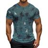 Męski T-shirt z Graficznym Motywem Tropikalnej Palmy - Oddychająca Siateczkowa Tkanina, Casualowy Krótki Rękaw z Okrągłym Dekoltem, Letni Styl z Wzorem Żaglówki i Kokosa