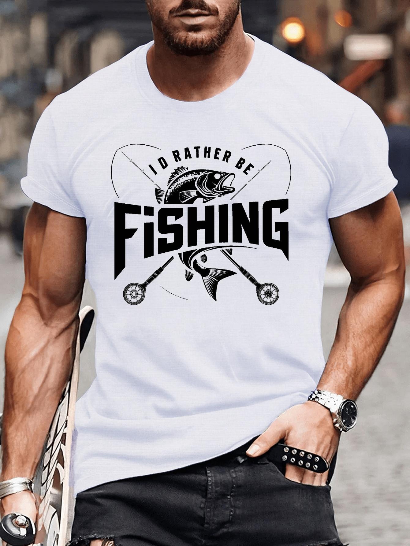 

Men s Summer T-shirt, I d Rather Go Fishing Phrase Printed Short Sleeved T-shirt, Trendy Casual Top, Suitable for Daily Lif... S разноцветный