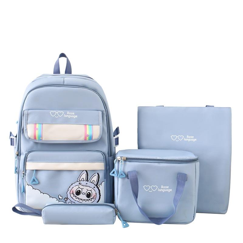 Nuovo Zaino Scolastico per Studenti Grande Capacità Cartone Animato Set da Quattro Pezzi Zaino Carino per Studenti di Scuola Primaria e Secondaria Borsa per il Pranzo Borsa per Lezioni Private