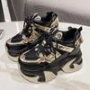 10CM Spring Women Chunky Sneakers Heels Lace-up High Platform Sports Shoes Woman Breathable Mesh Shoes Leather Sneakers