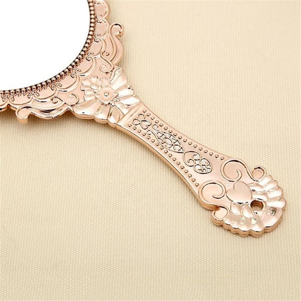 Antiek Vintage Bloemig Ovaal Spiegel Draagbaar Dames Hand-held Reis Glas Make-up Tool Decoratieve Objecten
