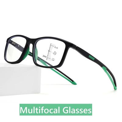 Progressive Multifocal Glasses Anti Blue Light Square Frame Vintage Reading Eyewear for Men Women Near Far Presbyopia