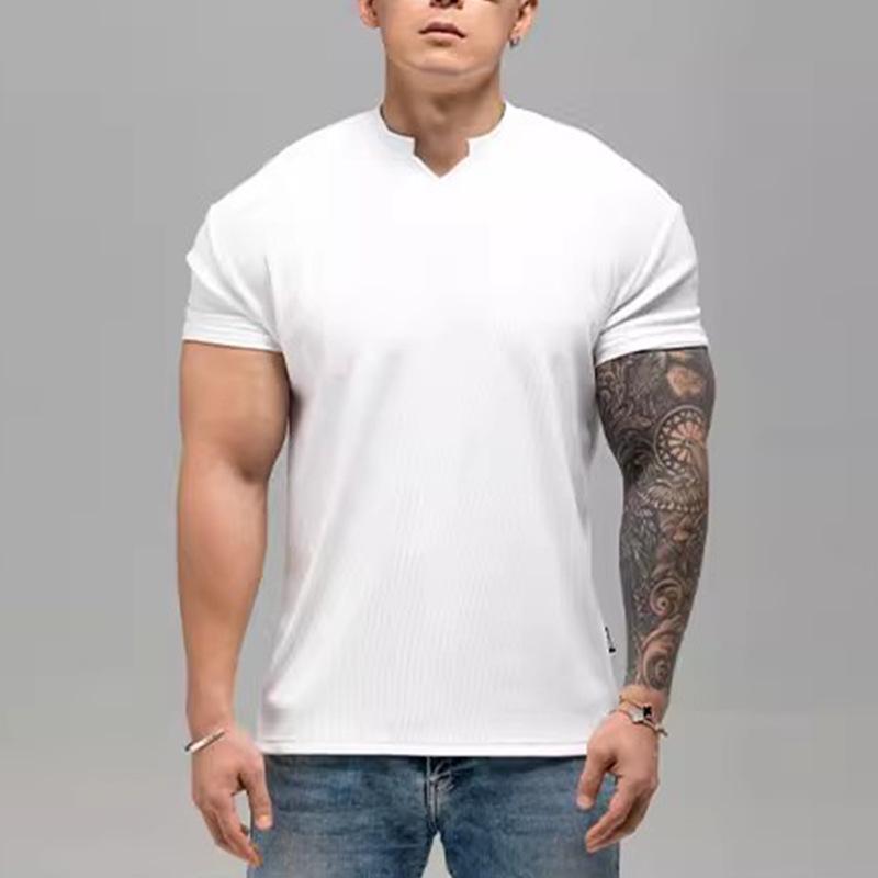 

Мужская немнущаяся быстросохнущая тяжелая текстурированная фитнес-футболка с подплечниками и зауженными рукавами Medium