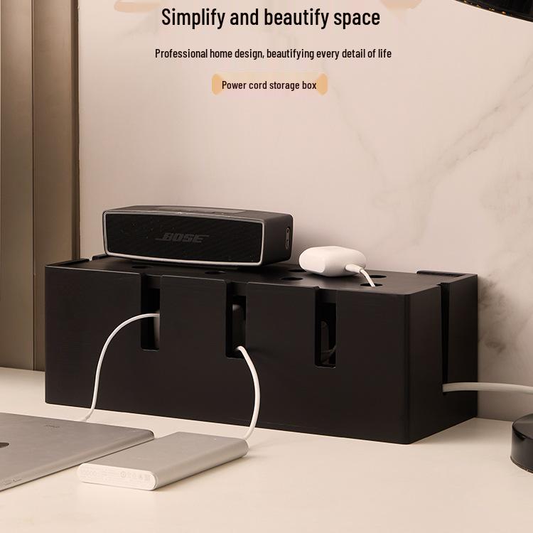 Solid Wood Cable Management Box: Power Strip & Cord Organizer with Multifunctional Cover