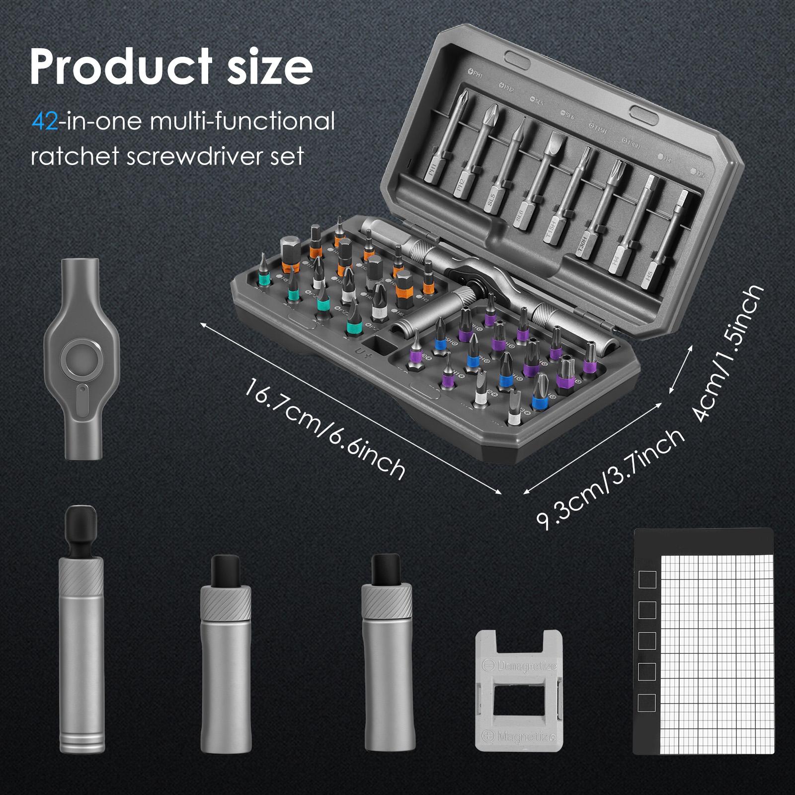 

42 IN 1 Magnetic Screwdriver Set DIY Ratchet Screwdriver Set Multi Bit Drive Set with Detachable Handle Time Saving for Furnitur