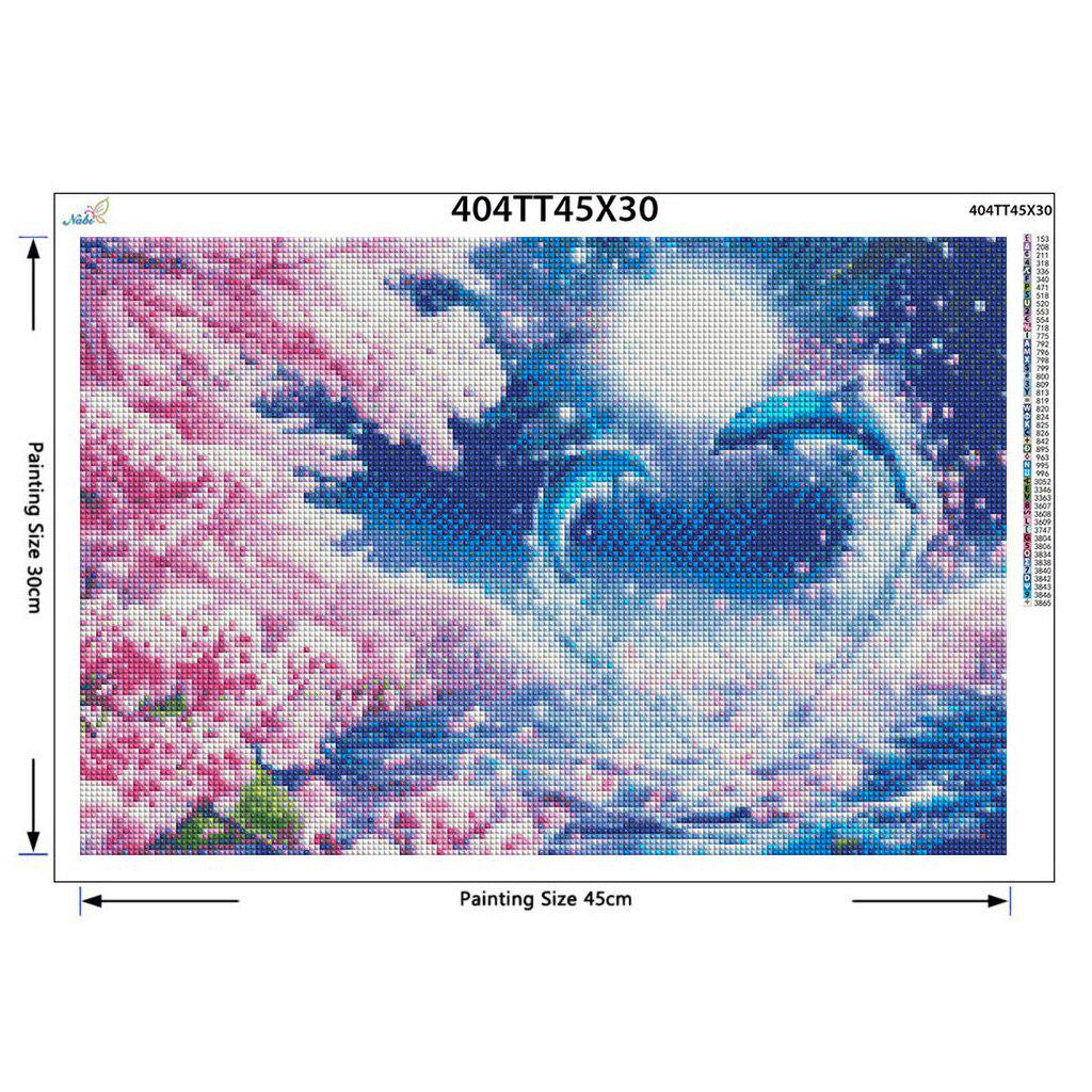 Broderie rotundă completă 5D pictură cu diamant „Cuplu delfin” Broderie 3D cu punct de cruce Decor pentru acasă