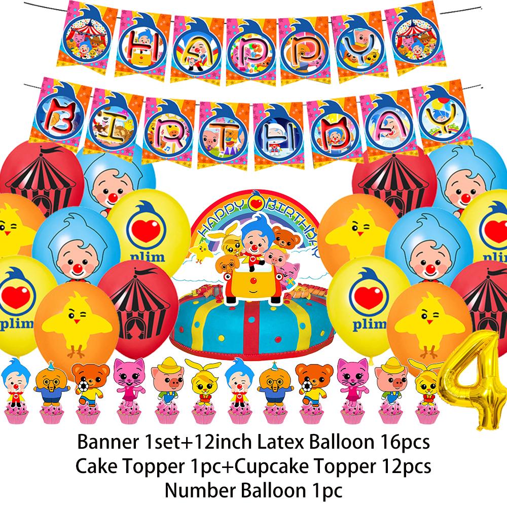 Cartoon Pliming Plims Thema Kindergeburtstag Party Dekoration Hintergrund Zubehör Ballon Set Kuchenaufsätze Banner Kulisse Kindergeschenk