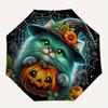 1pc Spider Wizard Cat Pumpkin Design Pattern Automatic Umbrella is Fashionable and Good-Looking, a Portable 3-Fold Umbrella, Suitable for Travel