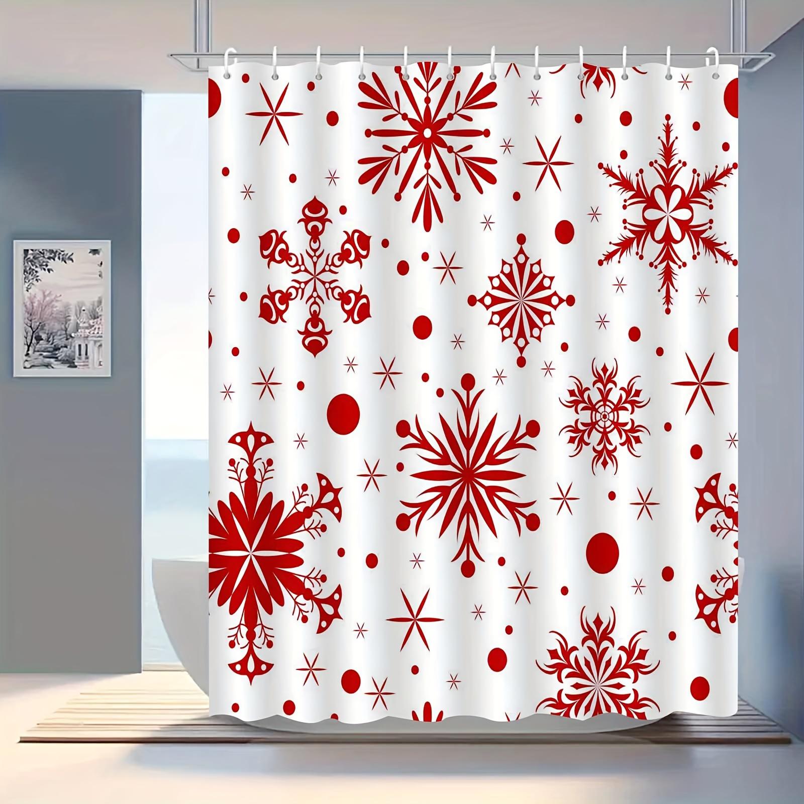 

Elegant Red Snowflake Bath Curtain - Washable Polyester, All-Season Christmas Decor With Festive Snowflake & Star Patterns W60H190(CM)-1 Pcs