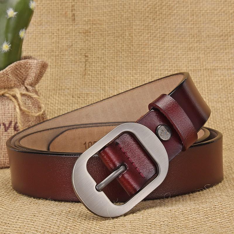 Womens Vintage Leather Belt With Alloy Pin Buckle Retro Style Jeans 2-4cm Width Genuine Cowhide