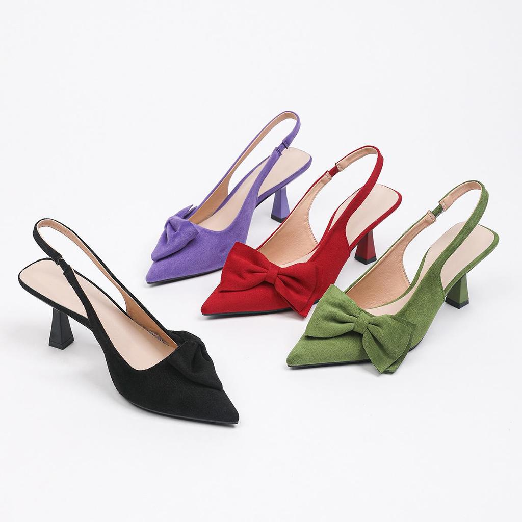 Women's Large Size Summer Pointed Toe Thin High Heel Single Shoes Spring Casual Stiletto Bow Solid Color Sandals Shoes 36-42