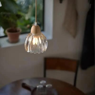 LED Retro E27Holz Kunst Kopfteil Glas Pendelleuchte Blume Pendelleuchte Wohnzimmer Esszimmer Treppenhaus Glas Deckenleuchte