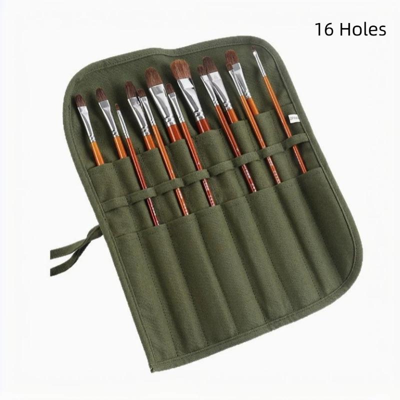 16/22 Slots Roll Up Painting Brushes Canvas Storage Bag Watercolour Calligraphy Brushes Storage Bag Pen Bag