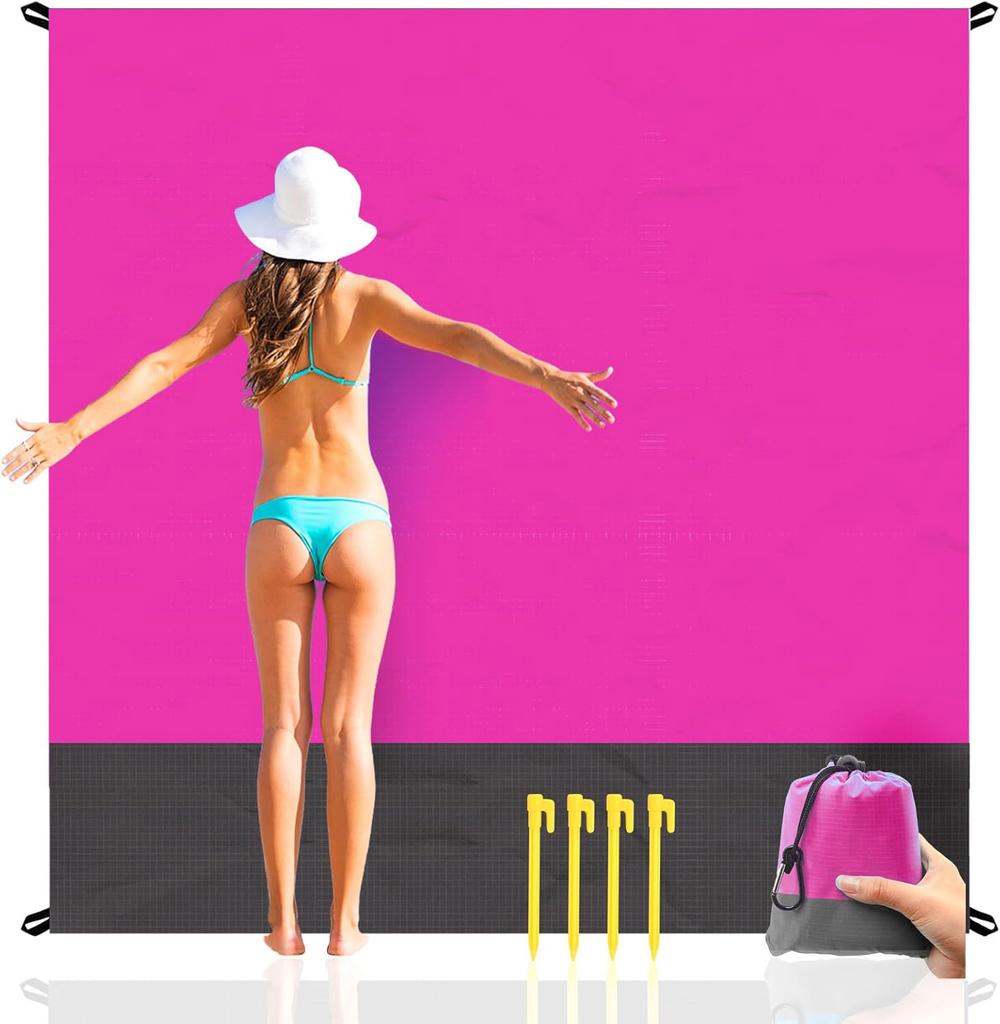 Multiple Sizes Beach Blanket Sandproof Waterproof Large Quick Drying Outdoor Picnic Mat with 4 Stakes for Travel Camping Hiking