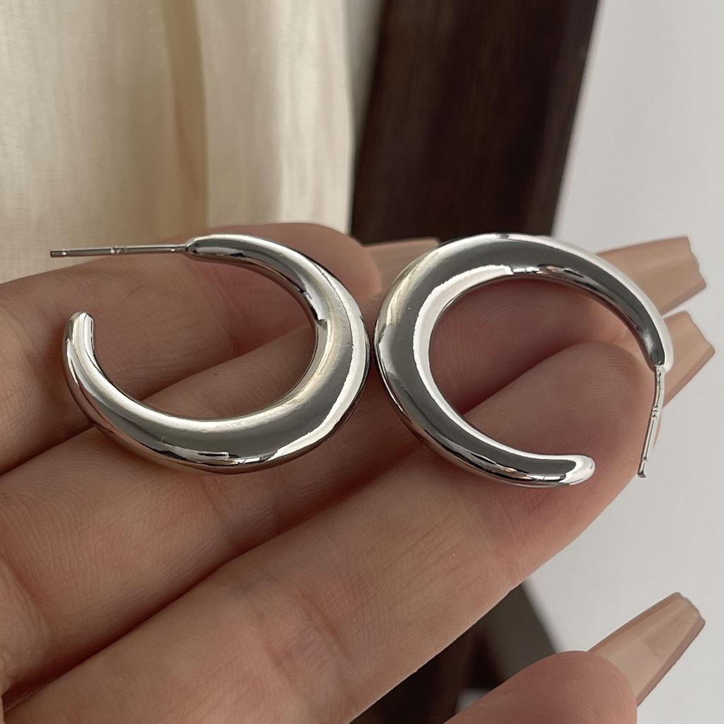 925 Sterling Silver Vintage Earrings For Women Simple Big Moon Shape Earring Jewelry Prevent Allergy Party Accessories Gift