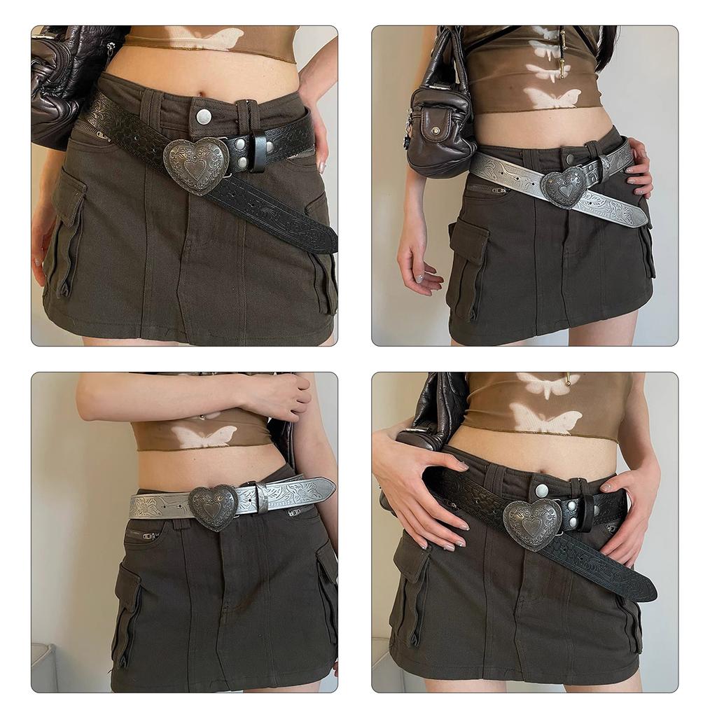 Western PU Belt for Women with Embossing Pattern Wide Cowgirls Belt for Jeans Pants Girl 2000s Belt Decorative Waistband