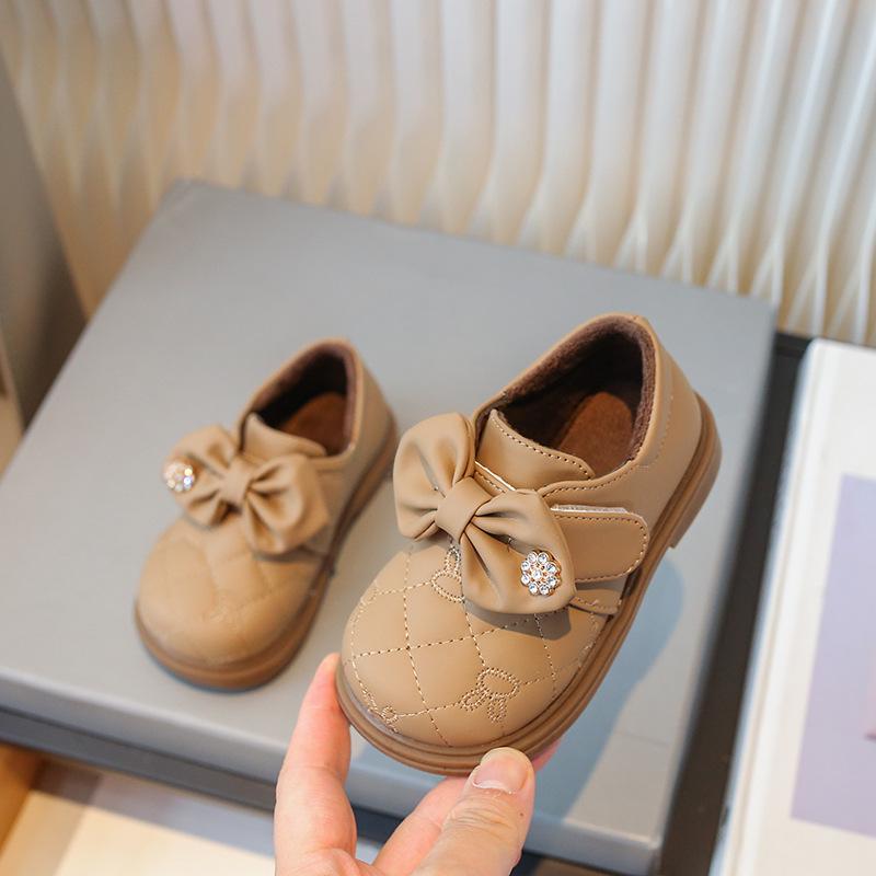 Mädchen Prinzessinnenschuhe mit Samtschleife – Weiche Sohle aus Leder für Herbst & Winter