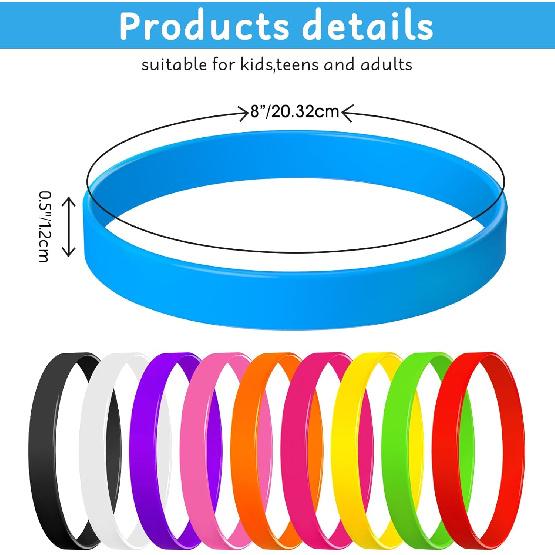 Morcheiong Colored Rubber Bracelets - 100pcs Blank Silicone Wristbands for Men Women and Teens