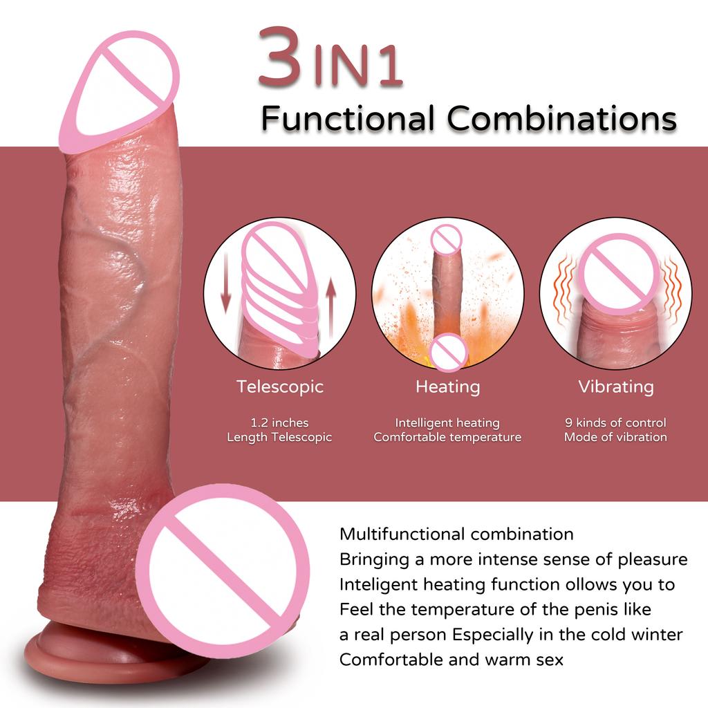 Realistischer ferngesteuerter vibrierender Dildo Teleskopisch Heizend Großer Penis für weiblichen G-Punkt Vagina Massagegerät Sexspielzeug für Frauen Erwachsene